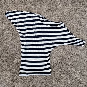Wet Seal Off The Shoulder Navy Blue & White Striped Dolman Top S